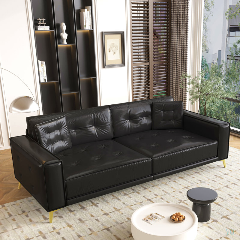 Canapé-lit gigogne de 234 cm (92,1 po), canapé-lit convertible 3 en 1 en similicuir avec accoudoirs ultra larges, canapé moderne capitonné, canapé 4 places avec 2 coussins pour salon