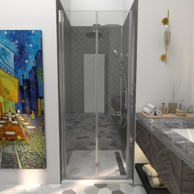 Porte de douche pliante sans cadre KeepTech de 34 x 72 po x l 35,5 po x H 72 po, finition noire mate, verre trempé transparent de 1/4 po (6 mm) de style GSC, portes de douche pliantes à panneaux pliantes, installation réversible, certification ANSI, st