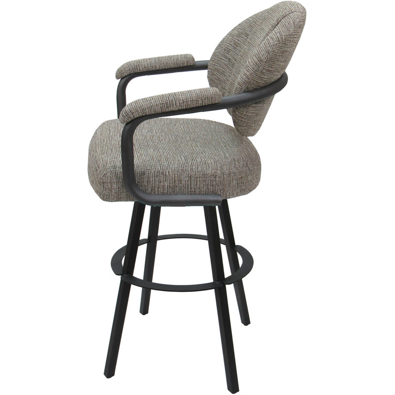 Tabouret de bar pivotant en métal Leandra, Mélange de polyester brun clair / cadre gris