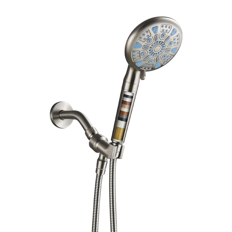 Pomme de douche multifonctionnelle à 9 jets avec filtre, Power Wash intégré, Nickel brossé