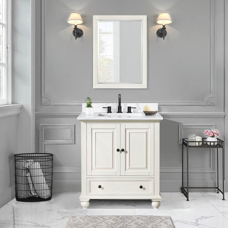 Magruder 30" Single Bathroom Vanity with Top, French White, Cala White
