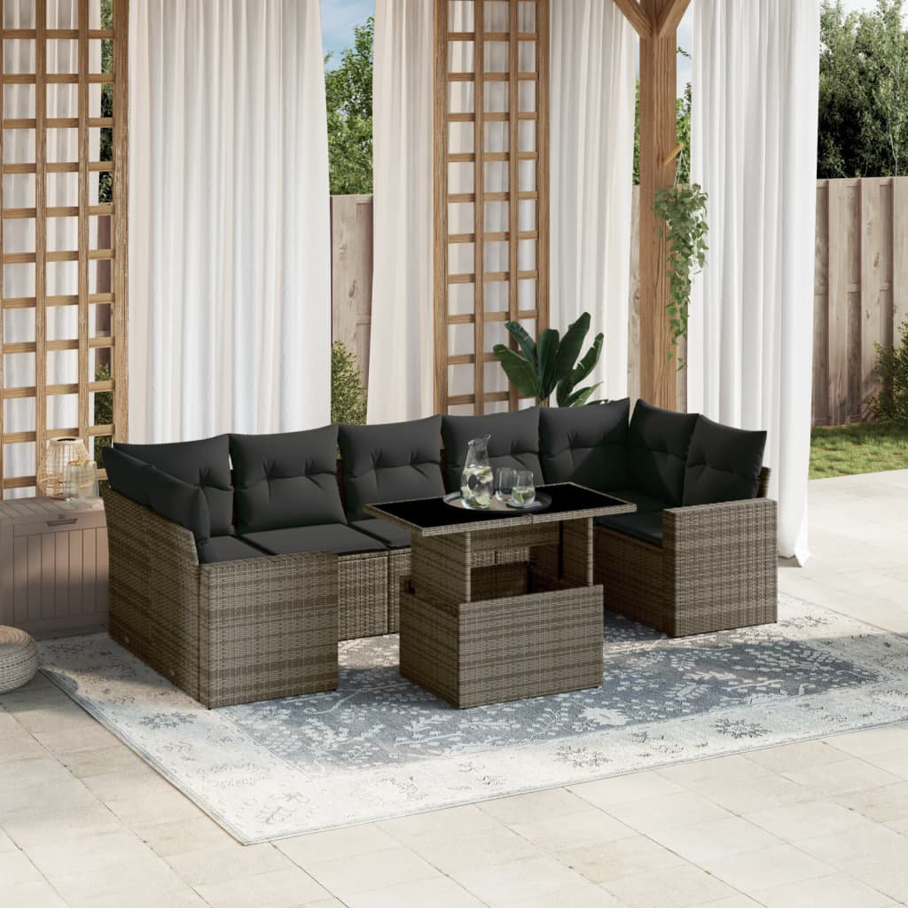 Vidaxl 8-Tlg. Garten-Sofagarnitur Mit Kissen Grau Polyrattan