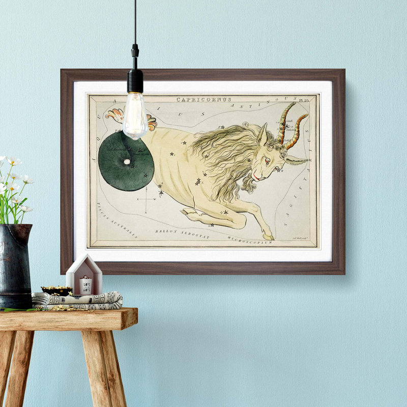 Astronomical Zodiac Chart Of The Capricorn - Single Picture Frame Painting, 45cm H x 63cm W x 2cm D, Walnut