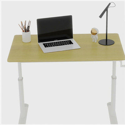 Bureau d'étude réglable adapté aux enfants et aux adultes, bureau à domicile multifonctionnel réglable en hauteur, design compact, dimensions du bureau: 60 cm x 100 cm, cadre blanc avec languette de couleur bois naturel