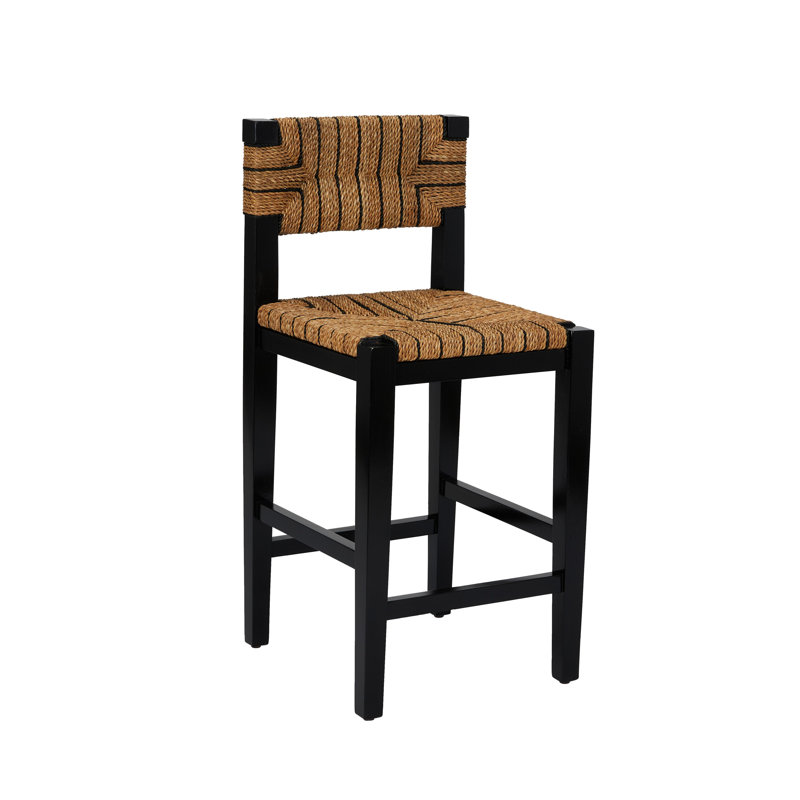 Willowbrook Solid Wood and Natural Woven Seagrass Rope Counter Height Bar Stool, Black Stain