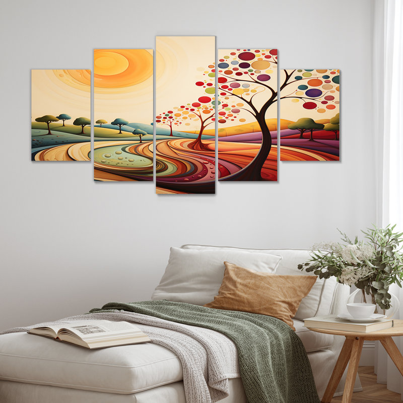 Joyeux arbre coloré Summertime - art mural arbre 5 pièces, H 32 po x l 60 po