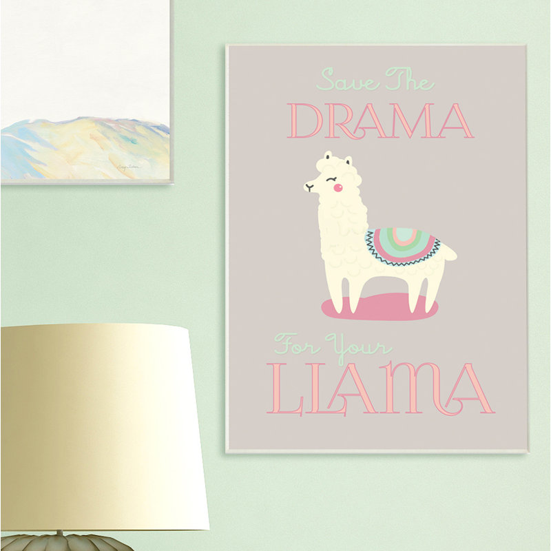 «Drama Llama», art textuel, H 19 po x l 13 po, Plaque murale
