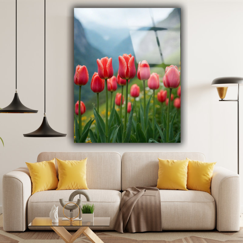 Tulipe, art mural en verre trempé floral, H 30 po x l 20 po