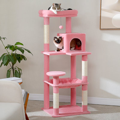 Grand arbre à chat pour chats d'intérieur, tour de chat à plusieurs niveaux avec très grands poteaux à griffer recouverts de sisal, condo confortable et perchoir supérieur