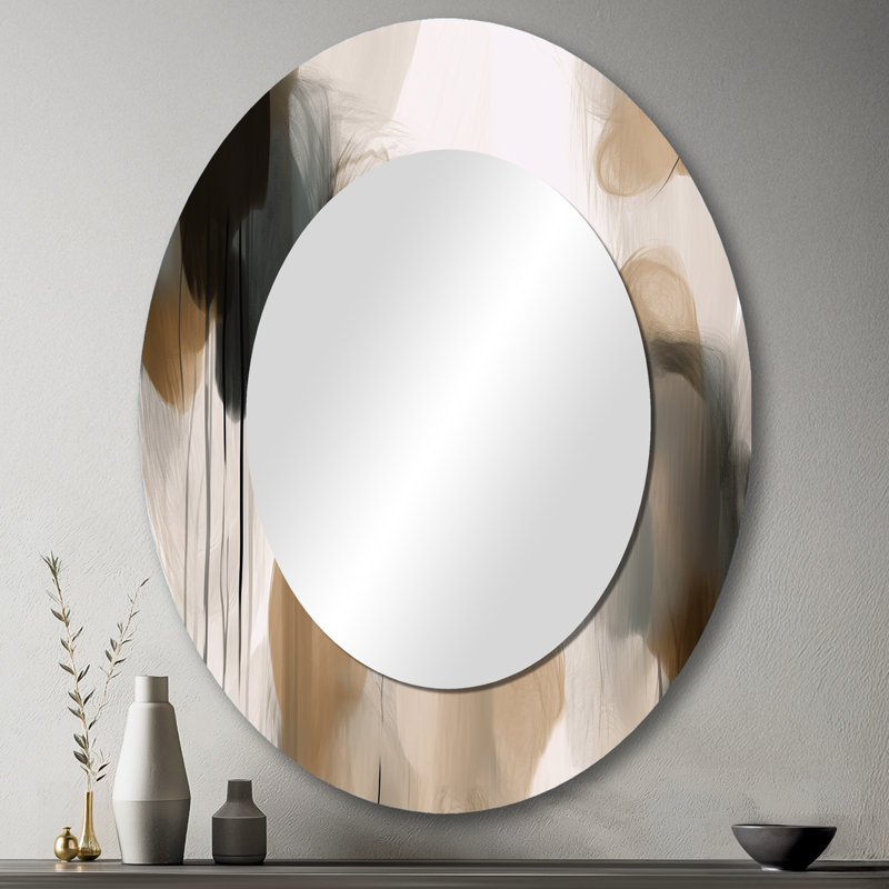 Painting Of Abstract Shapes II - Abstract Oval Decorative Mirror On Metal, 43" x 33"