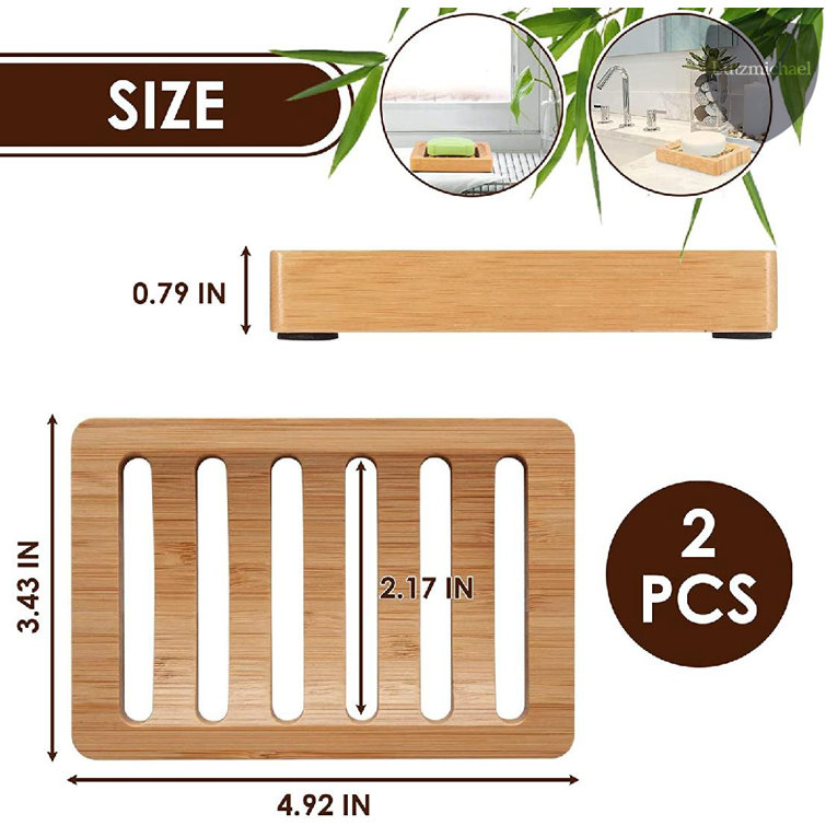 Rebrilliant 2Pcs/Set Bamboo Wooden Soap Dishes for Bar Soap