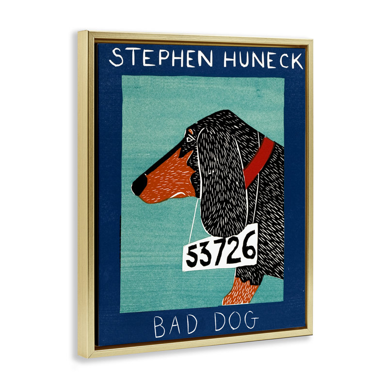 Cadre flottant Bad Dog Dachshund, design par Stephen Huneck, H 21 po x l 17 po, Cadre flottant métallique doré