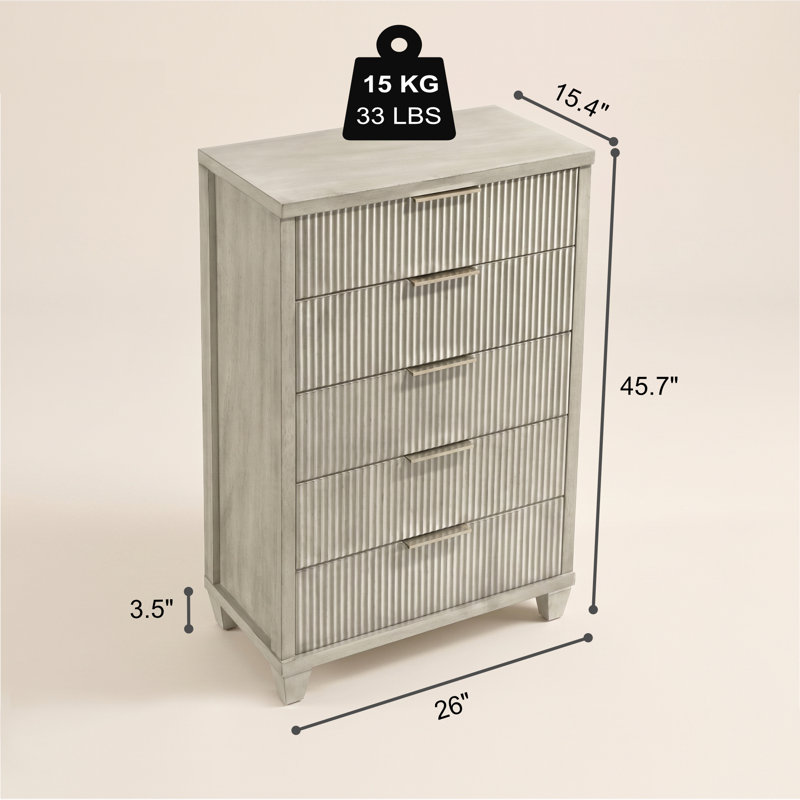 Aurelin Mid-Century Modern 28.7"W 5 Drawer Chest, Anti White