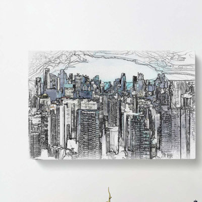 Singapore Skyline in Abstract - Wrapped Canvas Drawing - Wrapped Canvas