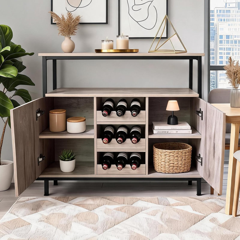 Buffet avec porte-bouteilles, armoire de ferme avec porte, Chêne