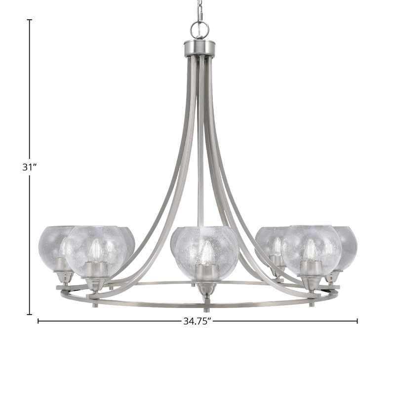 Vida Paramount 8 Light Uplight Chandelier With 5.75" Glass, Brushed Nickel, Clear Seeded