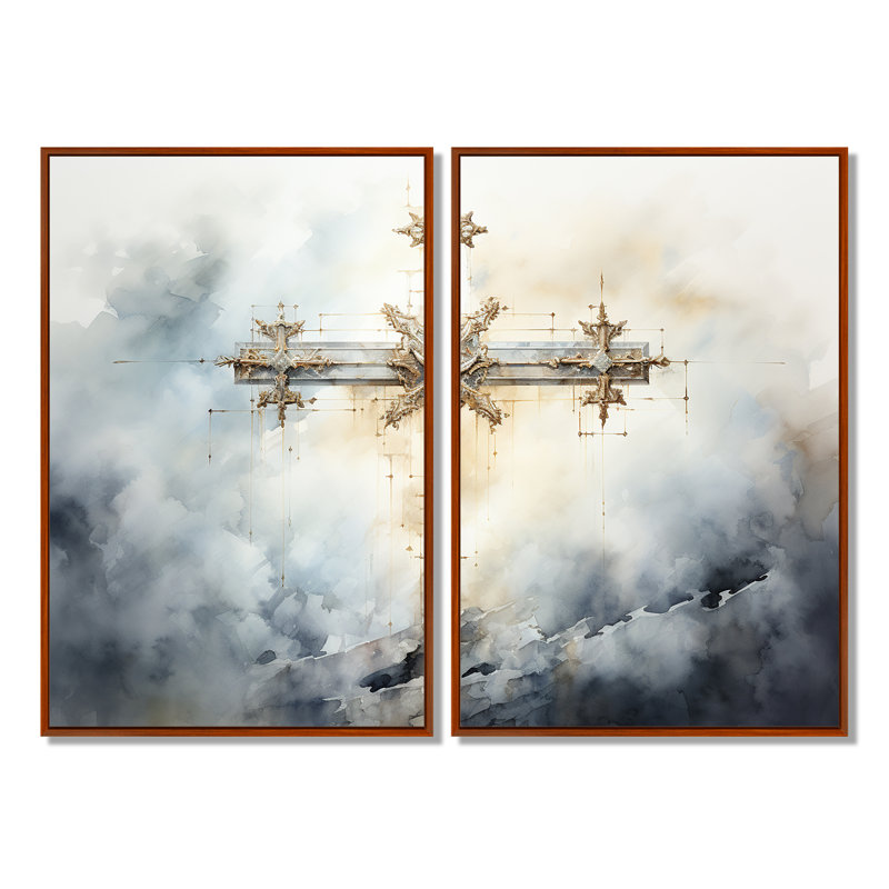 Symbols Cross A Powerful - art mural doré, Brun, H 36 po x l 48 po, Impression encadrée flottante