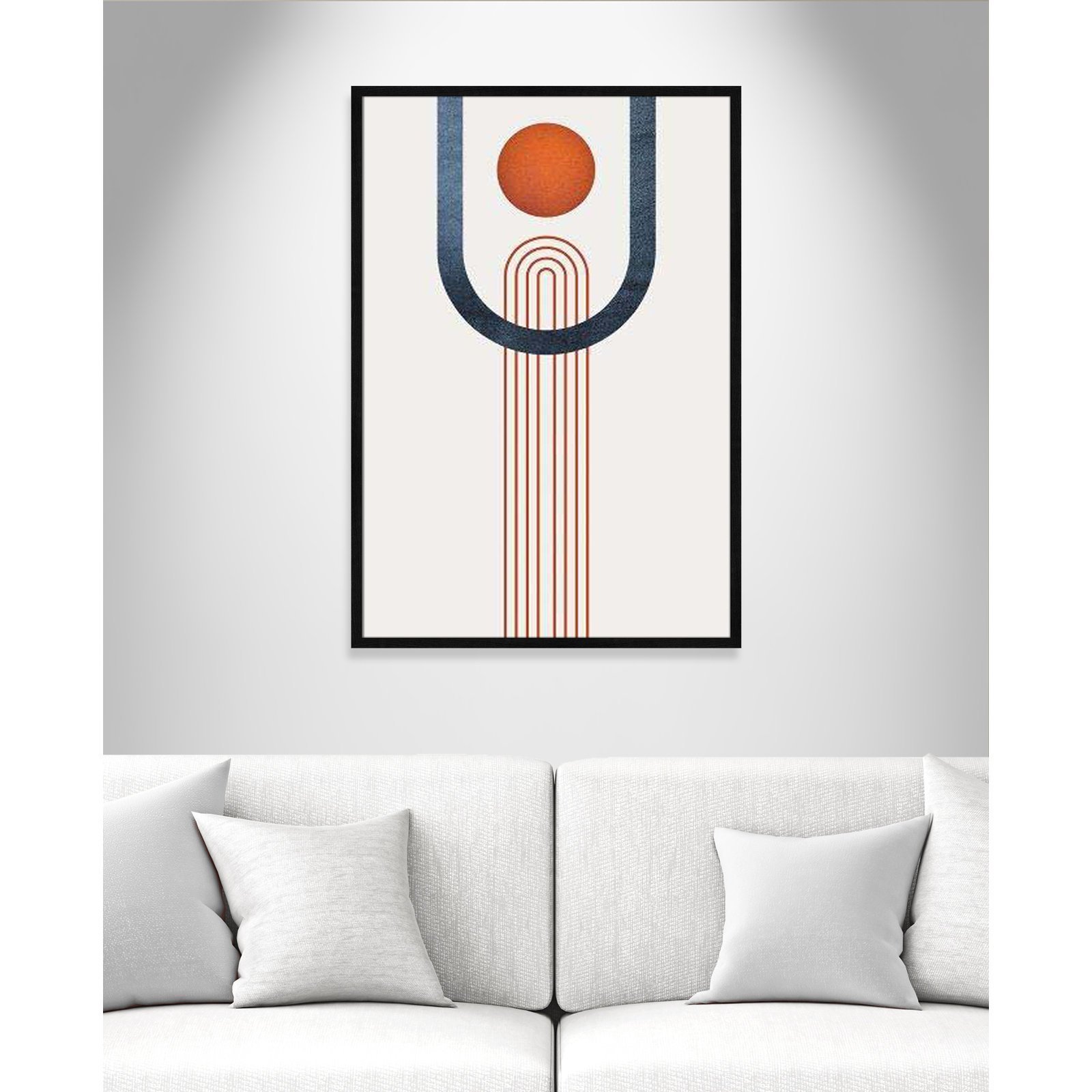 Minimalist Mid Century Orange Navy Minimalist Mid Century III Print, Black, 41.5" H x 29.5" W x 0.75" D