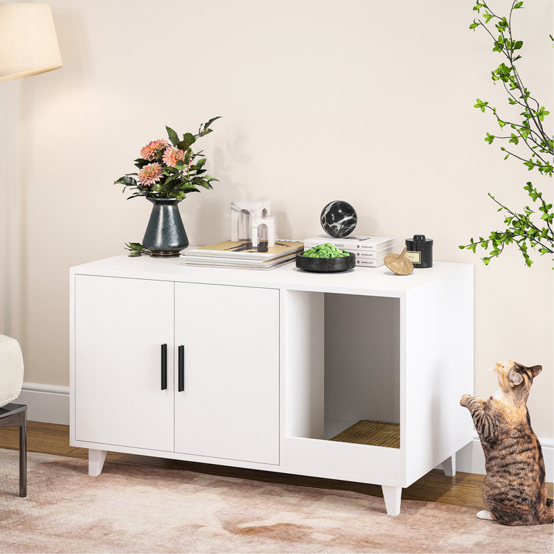 Enceinte cachée pour litière pour chat avec bloc-notes, panneau de particules blanc, H 19,9 po, espace clos pour chats, - surface, charge maximale de 120 lb, simple à assembler et à entretenir les meubles, espace, peut être utilisé