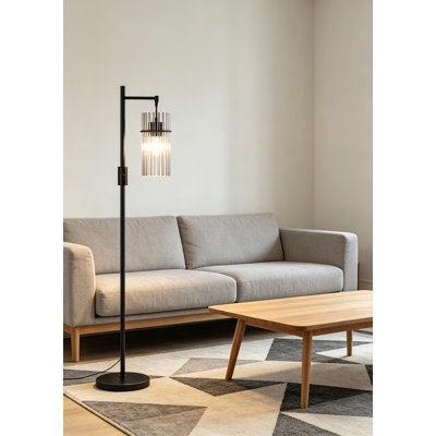Lampe sur pied industrielle de style moderne pour le salon, grande lampe sur pied en verre à intensité variable avec 3 têtes de cage élégantes en forme de goutte et 800 ampoules DEL pour la chambre à coucher et le bureau, noir 66 pouces