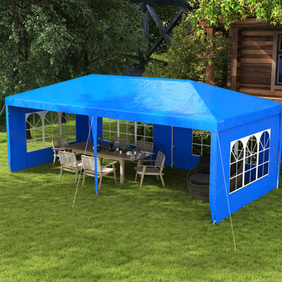 Grande tente de réception d'extérieur 9,6 pi x 19 pi, abri pour événements. Parois latérales amovibles et protection contre la pluie, construction en acier robuste, bleu pour les pique-niques, pavillon de mariage de 19 pi. 4 résistance, résistant à la pluie, robuste