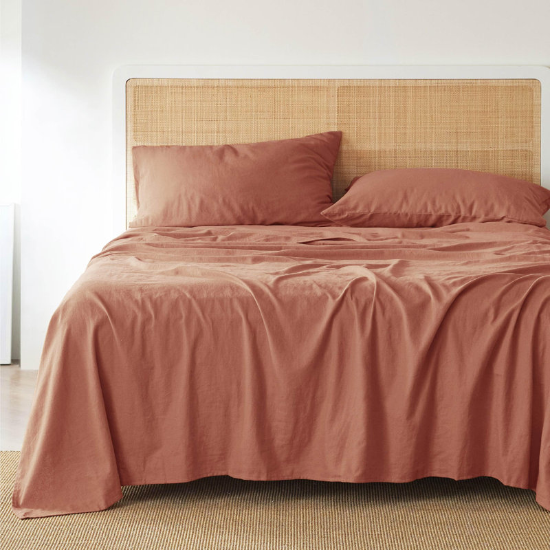 Bedsure Bed Sheets, Cotton Linen Sheet Set, Breathable & Durably, Anti - Pilling & Soft, Deep Pocket Fitted Bed sheet set Up to 16 Inches