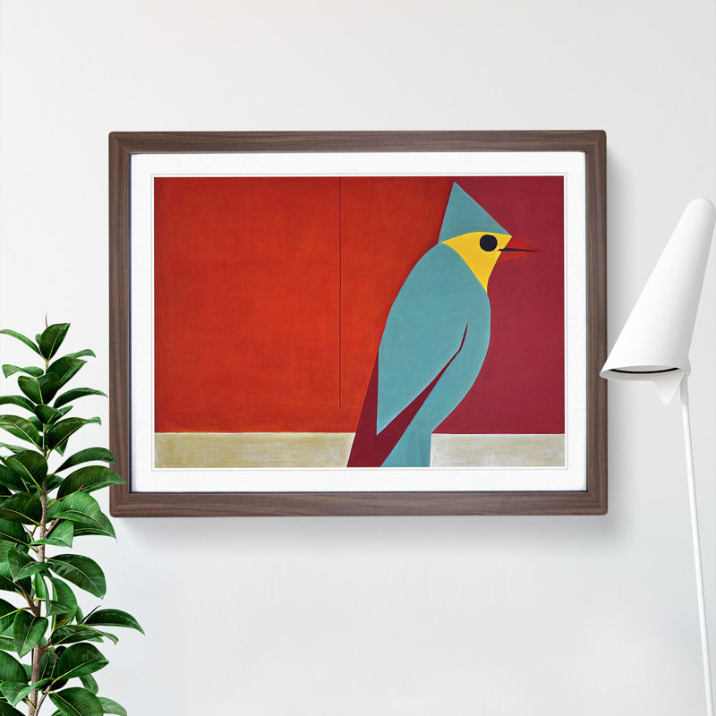 Cardinal Bird Abstract Vol.2 - Single Picture Frame Painting, 46cm H x 64cm W x 2cm D, Walnut Framed