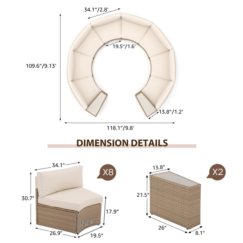 8 - Person Seating Group With Cushions, Beige Frame/Beige Cushion