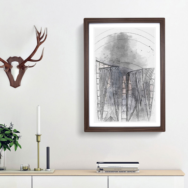 Sketching the Architecture Vol.6 - Picture Frame Drawing Print, Walnut Framed, 87cm H x 62cm W x 2cm D