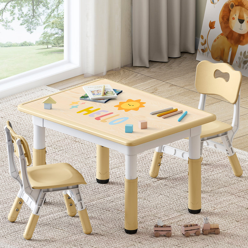 Angello Kids 3 Piece Play Or Activity Table and Chair Set, Brown/Natural Wood