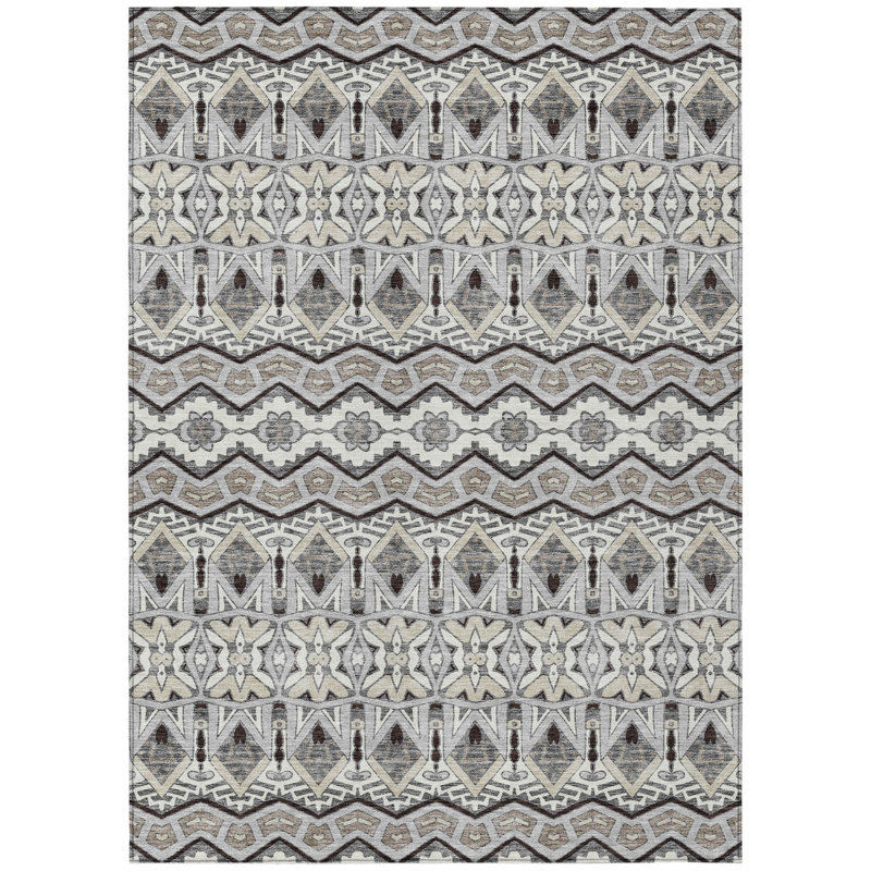 Tapis marocain d'intérieur et d'extérieur lavable gris et brun 3 pi x 5 pi