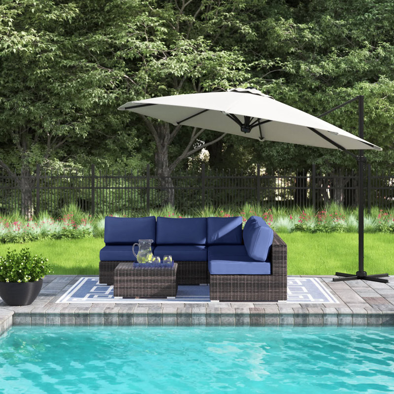 Palacio Wicker Fully Assembled 4 - Person Seating Group with Sunbrella Cushions, Sunbrella Navy Blue
