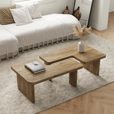 Table basse en bois, table de salon carrée moderne Mid Century, forme ajustable libre, 2 pièces