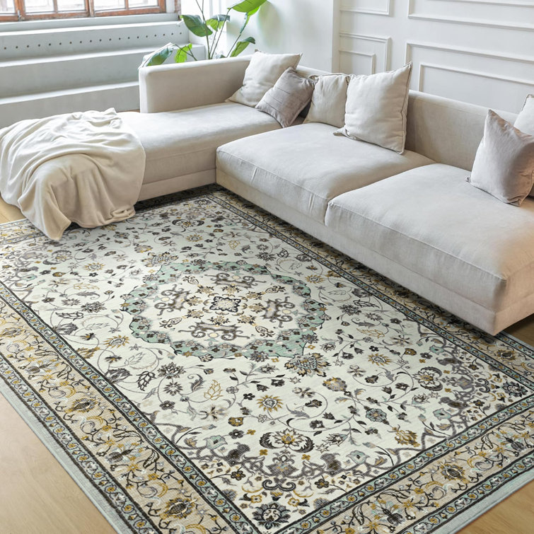 Fillender Large Oriental Floral Living Room Rug Washable Bedroom Rug Non-Slip Colorful Vintage Accent Floor Carpet For Home Decor