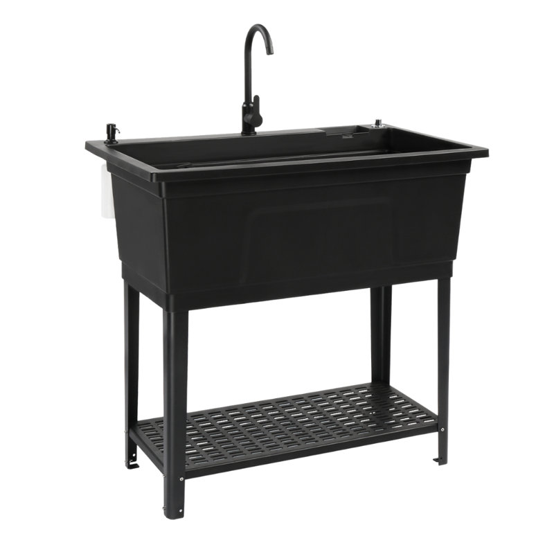Grande cuve à lessive 40 po avec lavabo utilitaire avec robinet, Noir