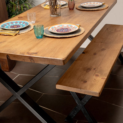 Rustic Redwood Dining Table with Slim X Legs
