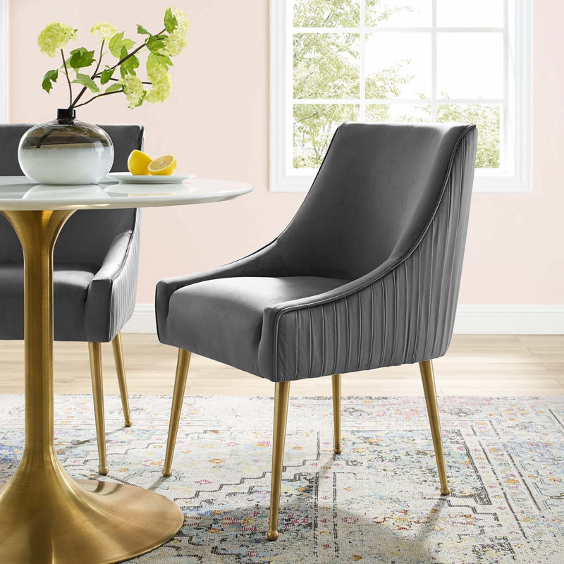 19'' H Velvet Upholstered Armchair, Gray, 1