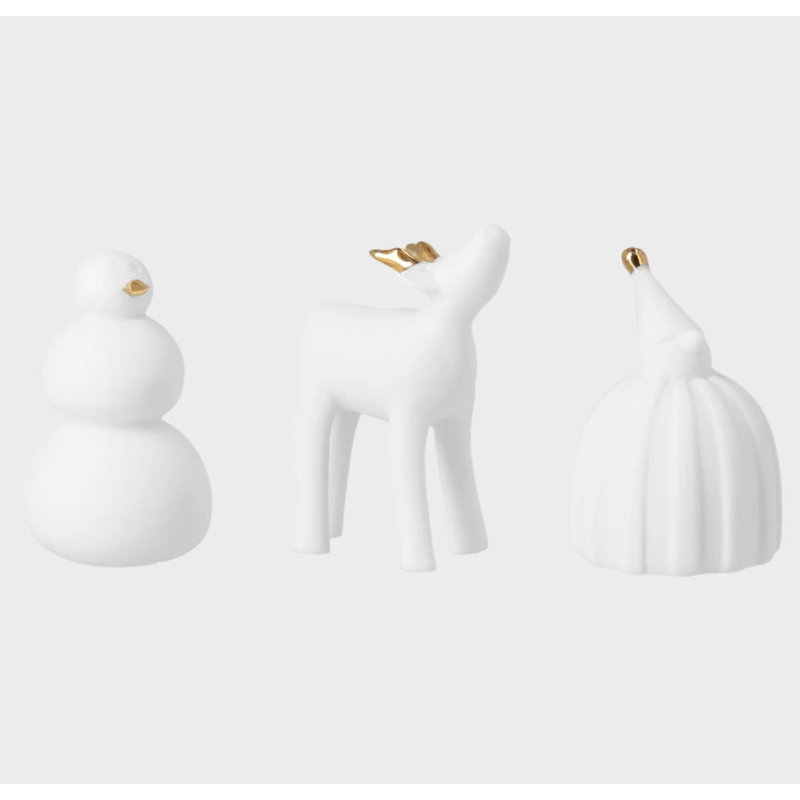Figurines de porcelaine des Fêtes - fantaisie hivernale - ensemble de 3