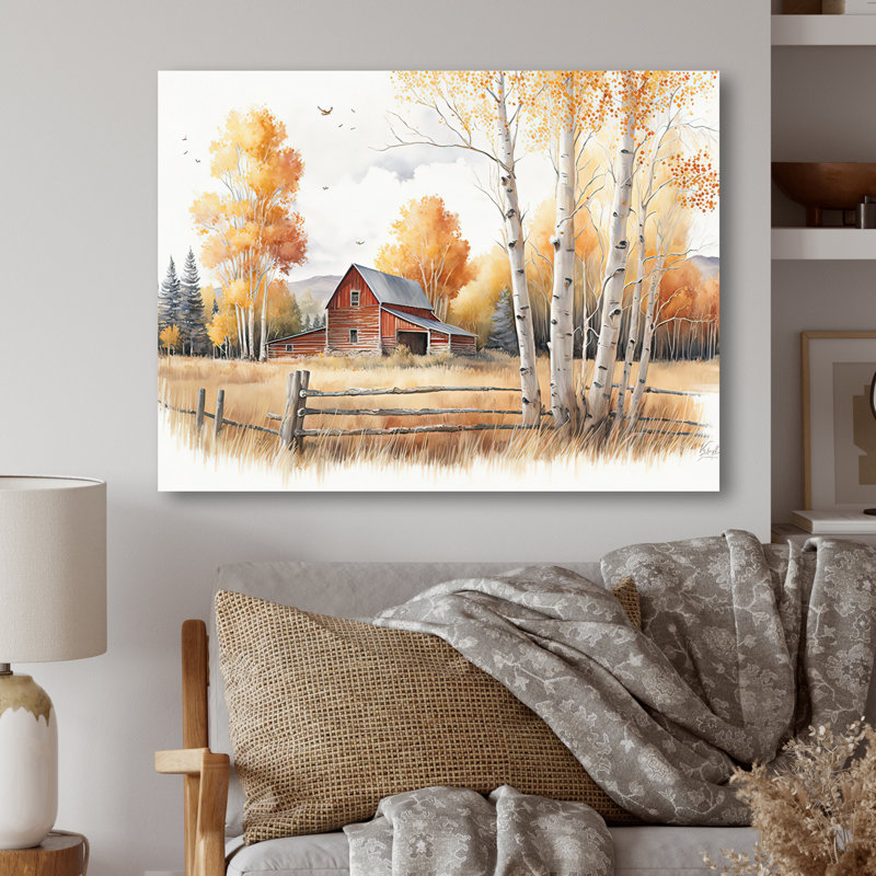Chemin vers la grange V - art mural paysage de grange, H 12 po x l 20 po x P 1 po, Toile tendue