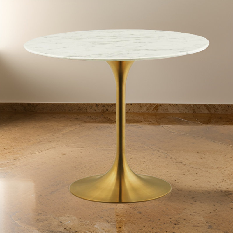 Yony Round Faux Marble Top Metal Base Dining Table, 36" W x 36" L