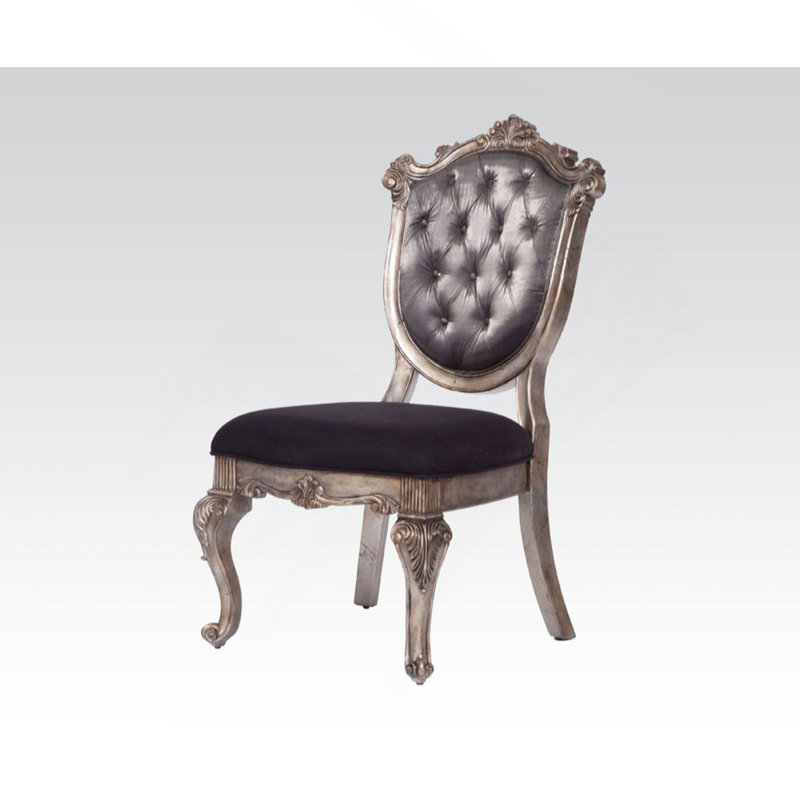 Chaise d'appoint capitonnée gris argenté et platine antique (ensemble de 2)