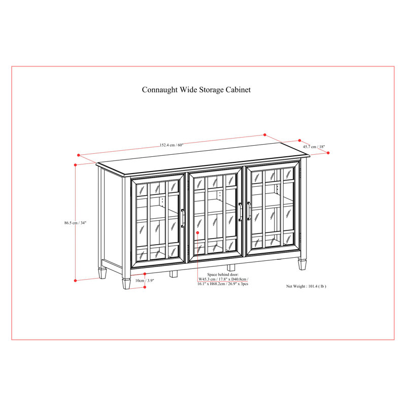 Black Solid Wood 60" Wide Storage Cabinet Buffet with Adjustable Shelving