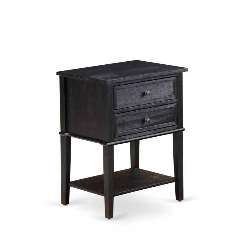 Table d'appoint Valencia - Table de chevet rectangulaire avec 2 tiroirs pour la chambre à coucher, noir brossé, Noir