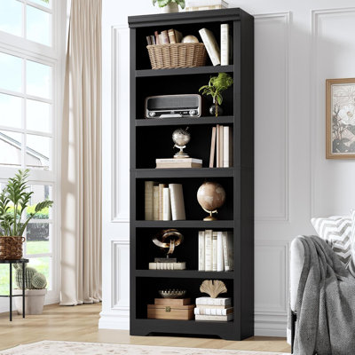75"6-Tier Farmhouse Bookcase with Adjustable Shelves, Open Display Storage Bookshelf for Home Office, Living Room, Study or Balcony