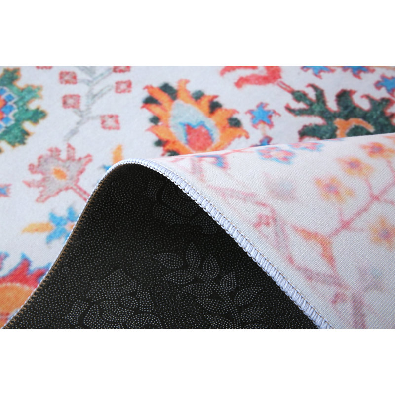 Tapis moderne ivoire Oushak lavable à la machine avec rembourrage intégré et envers antidérapant