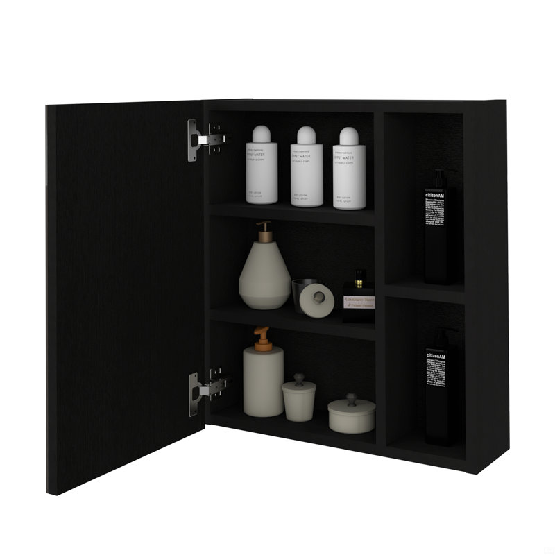 Armoire à pharmacie avec miroir Clifton, cinq tablettes internes, Noir