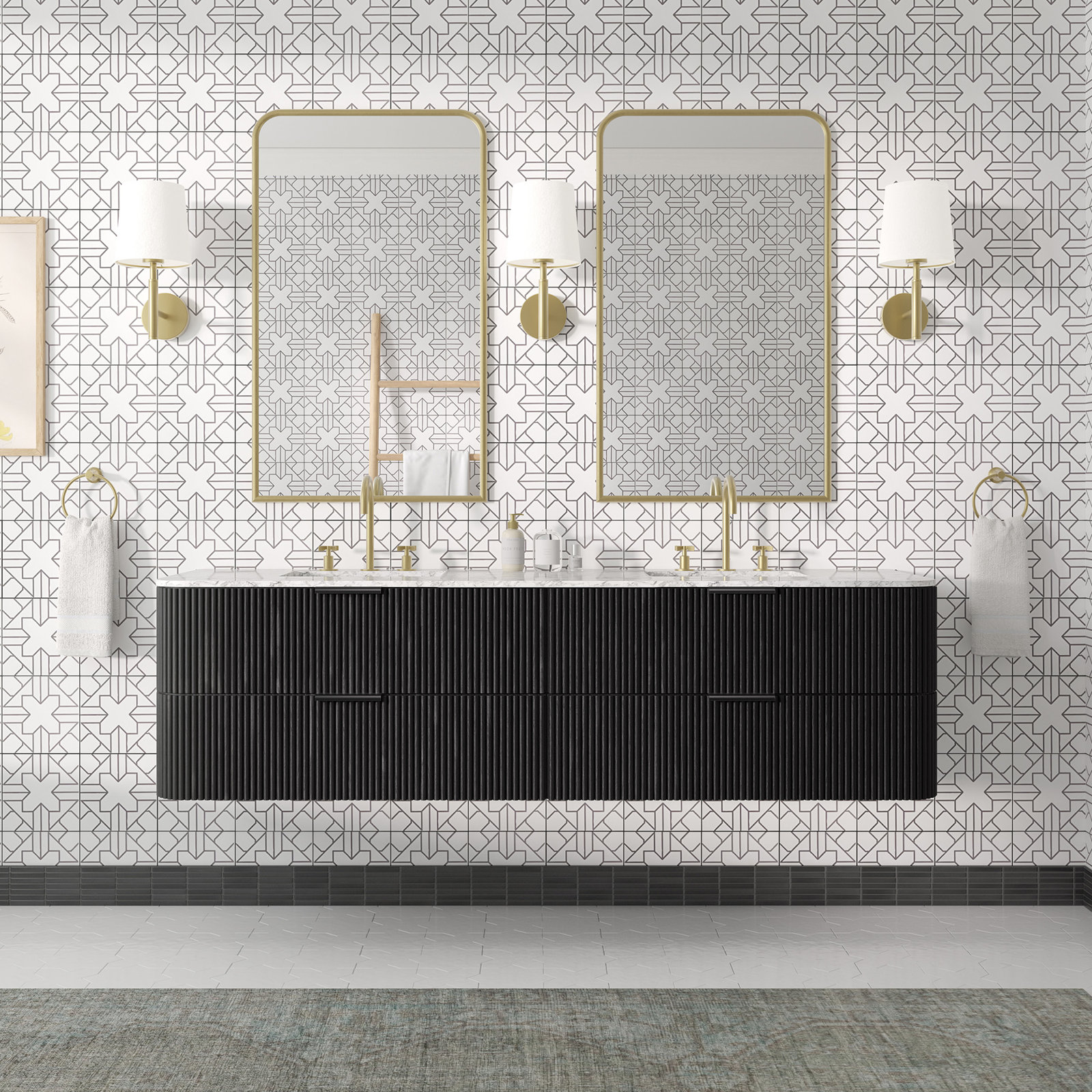 Nova 72" Marble Top Double Sink Floating Bathroom Vanity