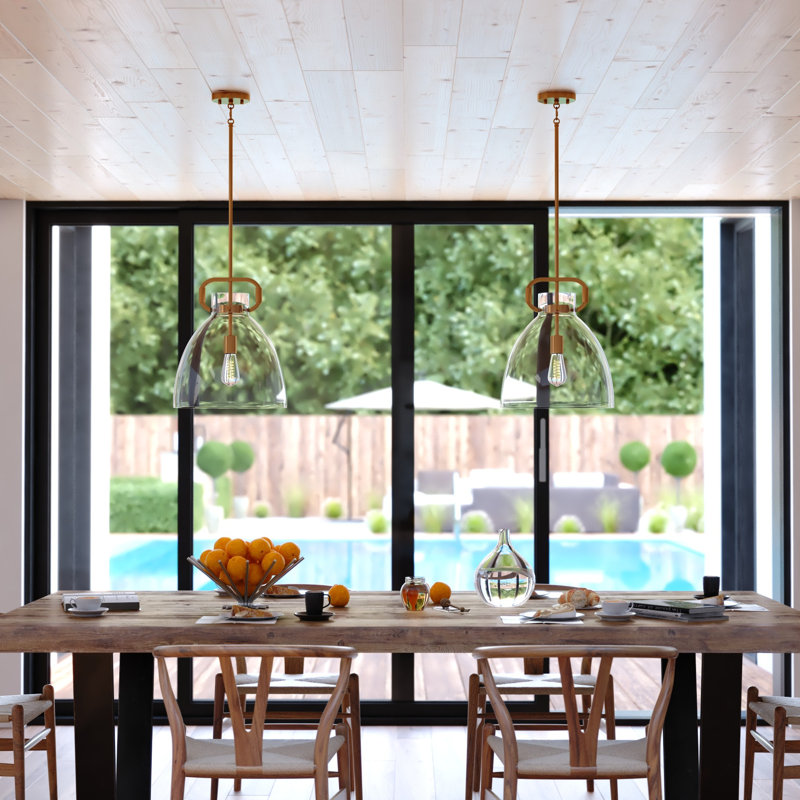 Aleyla 1 Light Contemporary Pendant Light Clear Glass, Muted Brass