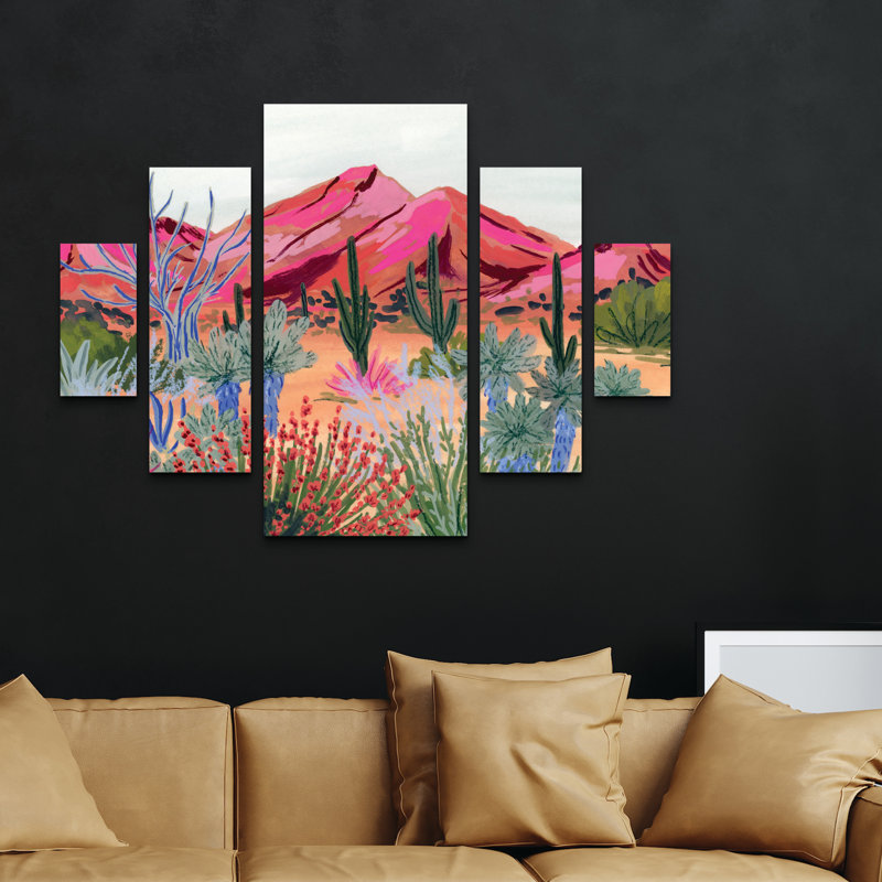 Ensemble de 5 panneaux muraux - Sarah Gesek «Bright Desert», art mural sur toile pour le salon, la chambre à coucher ou le bureau 