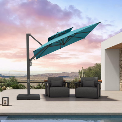 Grand parasol en porte-à-faux carré de 10 pi avec base et rotation à 60 degrés